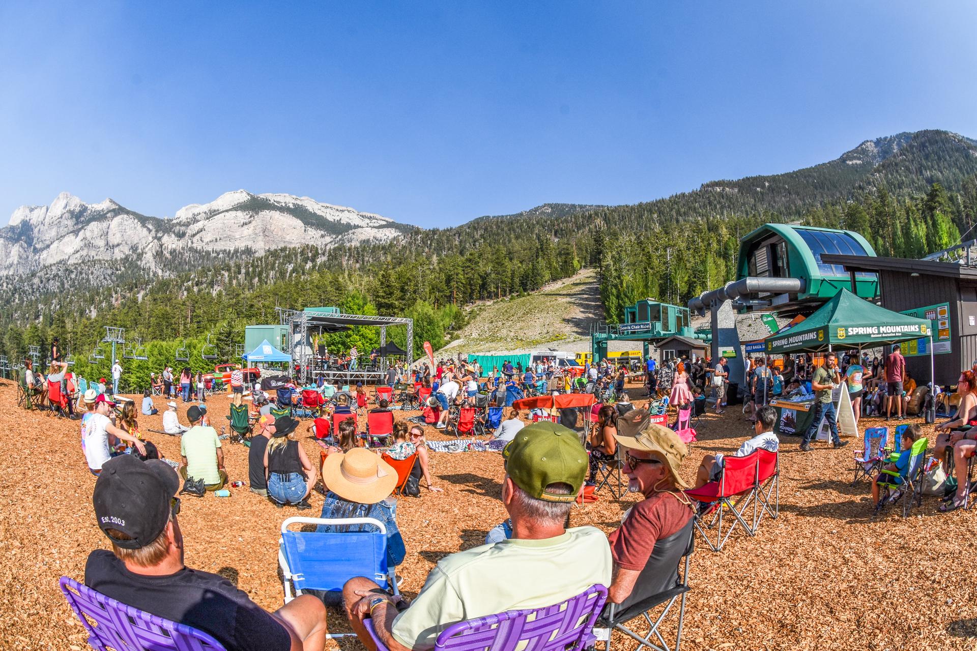 An outdoor stage with spectators on Mt. Charleston.