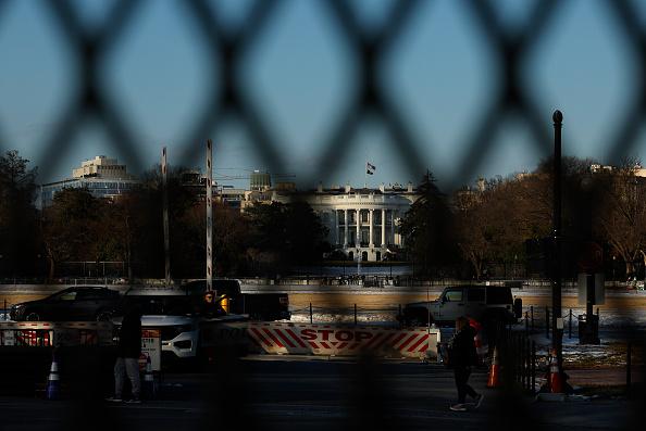 The White House complex is surrounded by temporary fencing on January 13, 2025. (Kevin Dietsch/Getty Images)