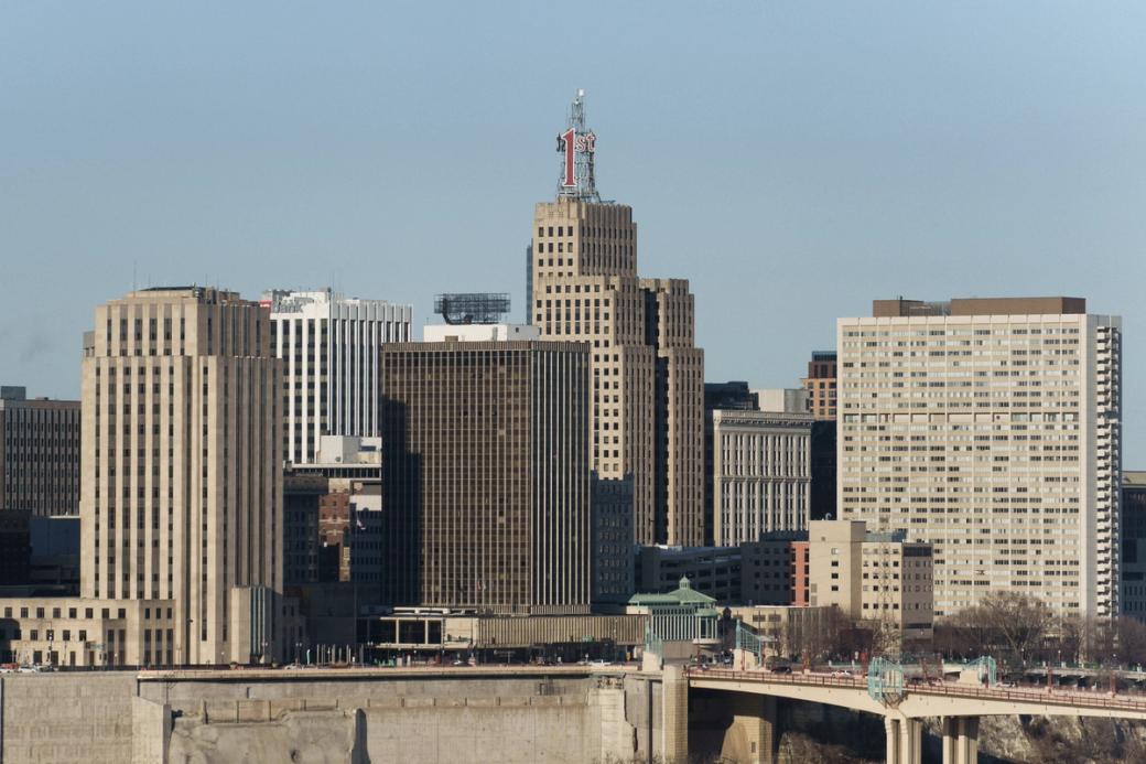 City skyline with bridge in foreground