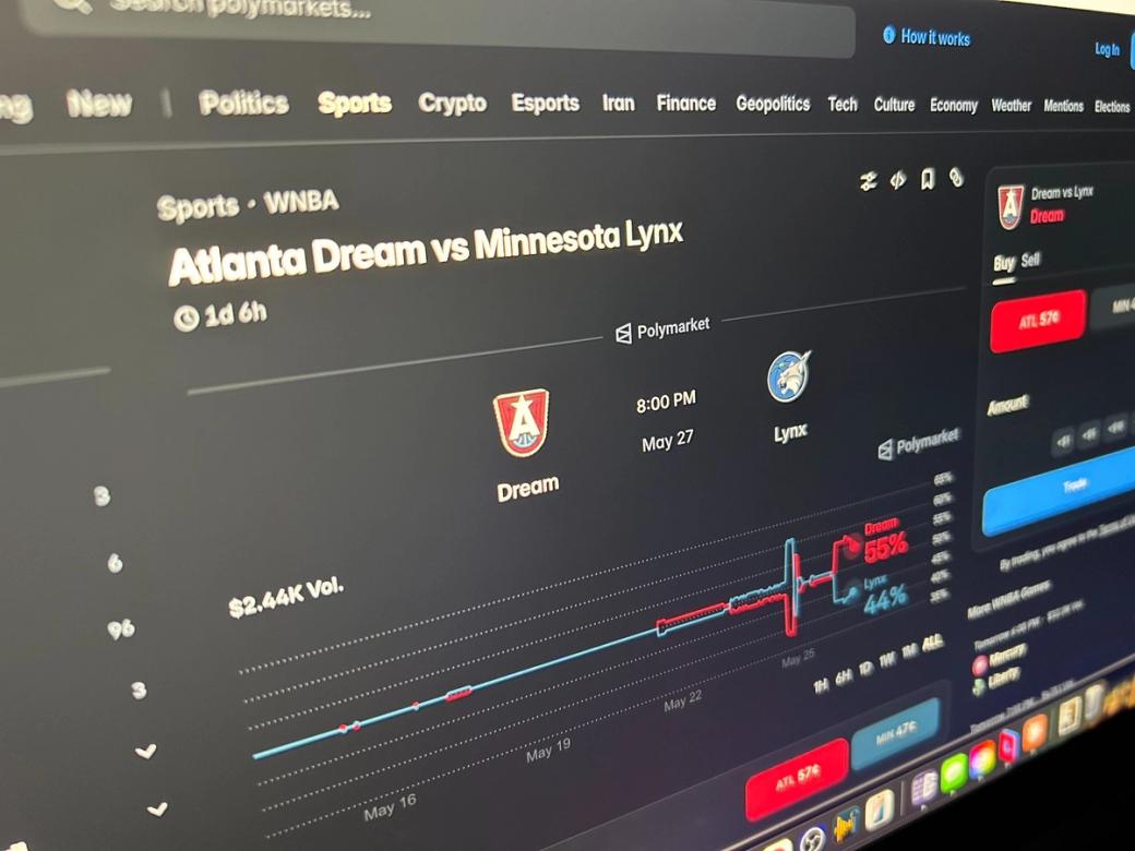 Photo of computer screen with predictive market betting app open