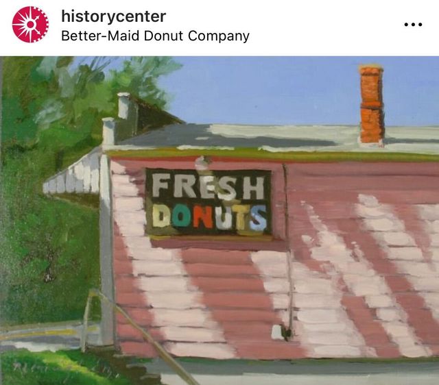 Artist Ron Donoughe’s painting of Better Maid’s iconic pink house. 
