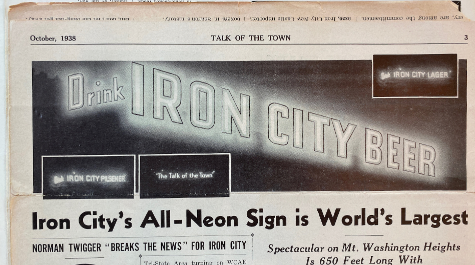 A 1938 Pittsburgh newspaper clipping of the Iron City Beer neon sign.
