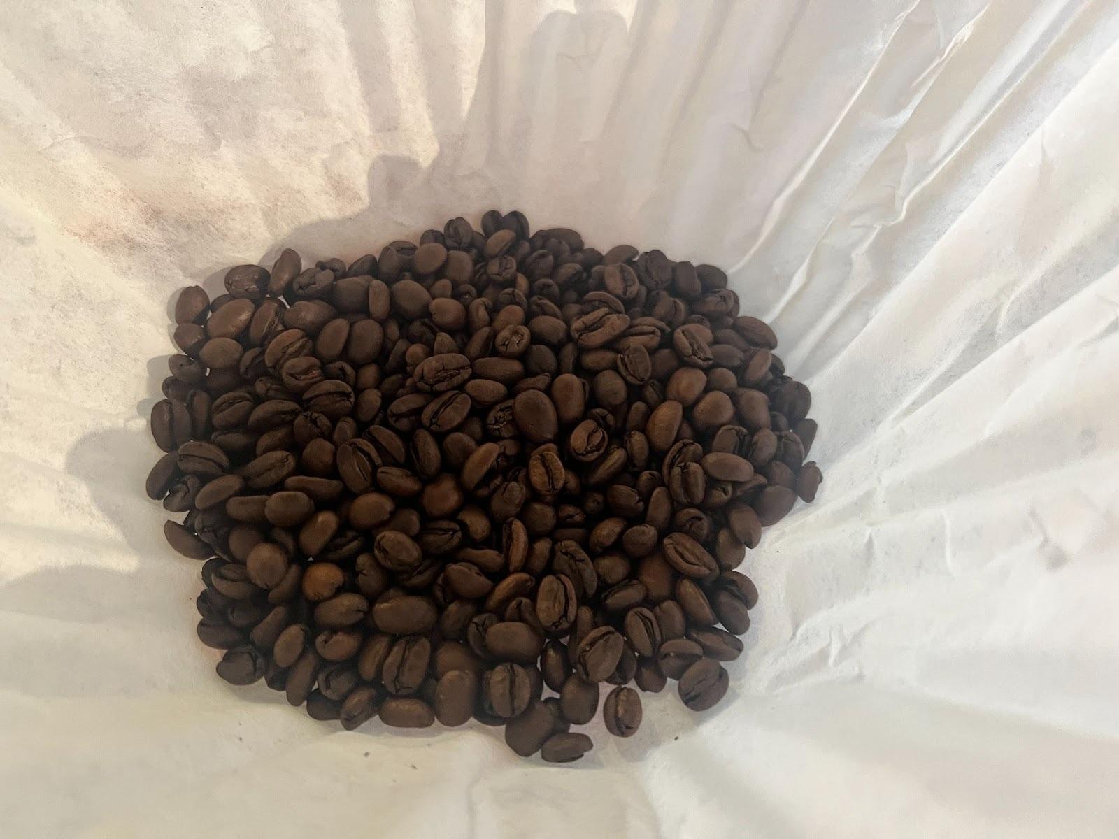 A pile of coffee beans in a filter