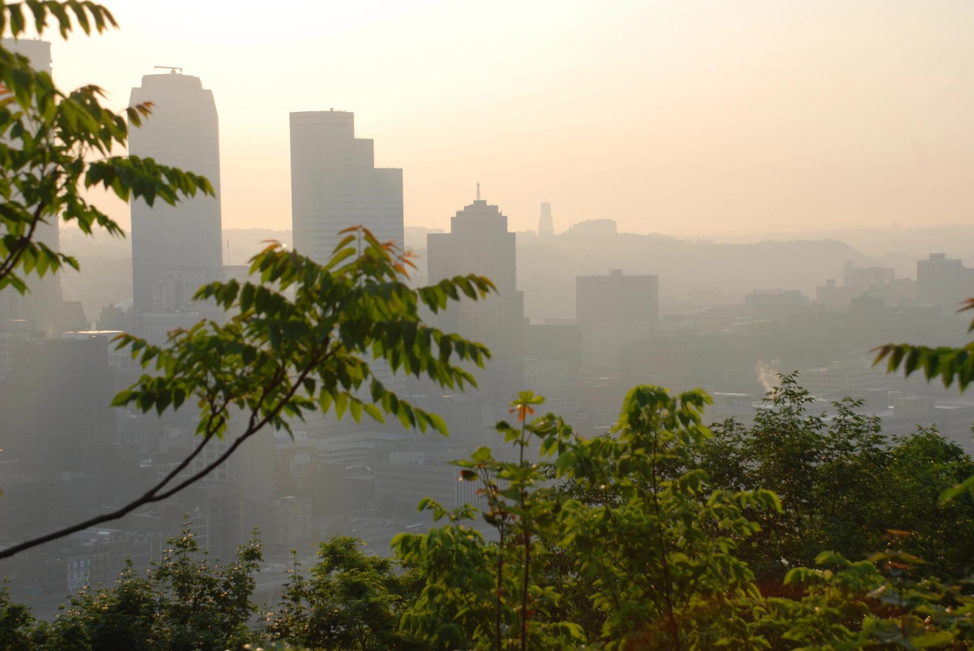 Hazy sunrise in Pittsburgh.