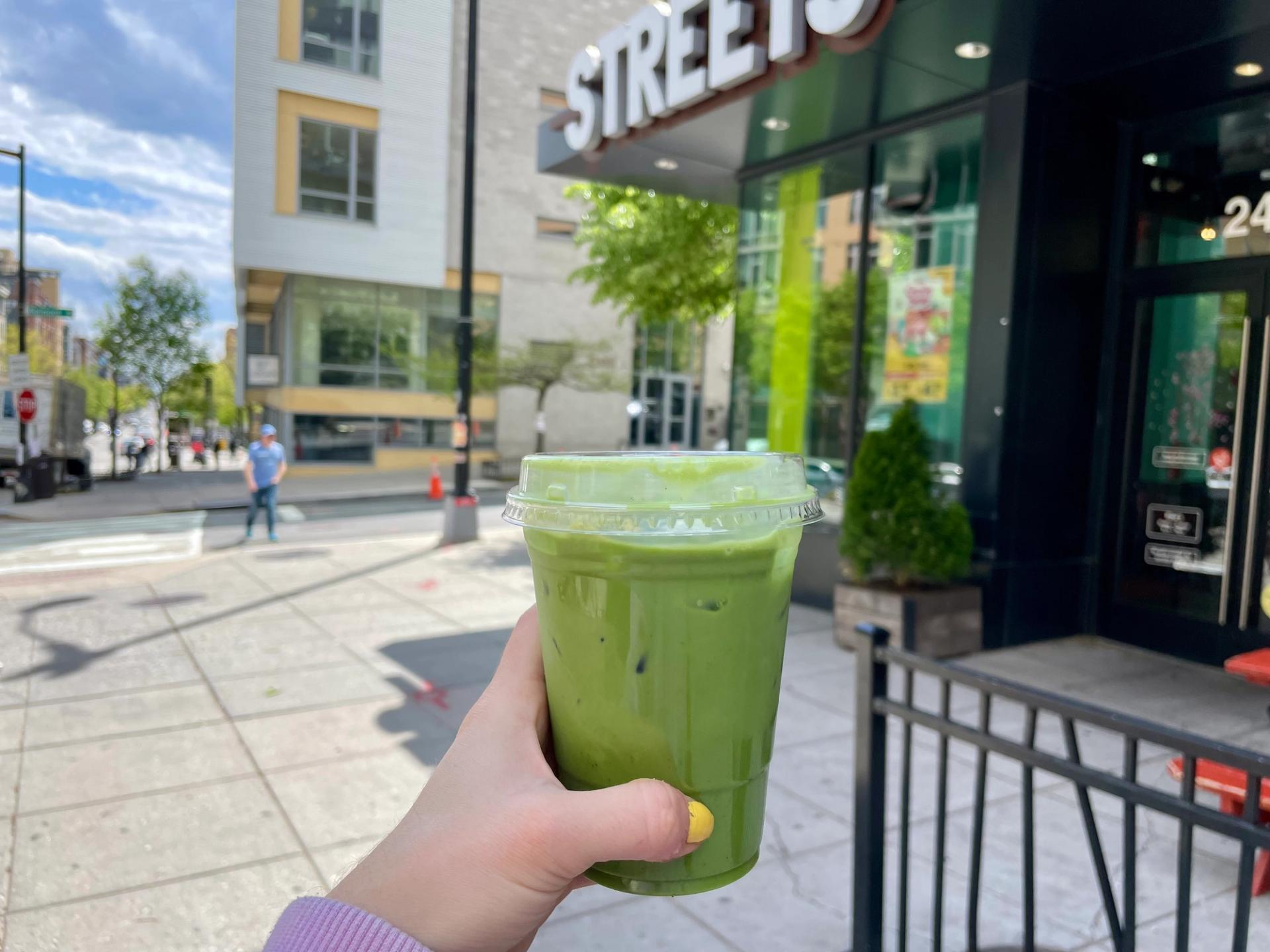 Matcha latte from Little Hat Coffee inside Streets Market on 14th Street NW. (Kaela Cote-Stemmermann/City Cast DC)