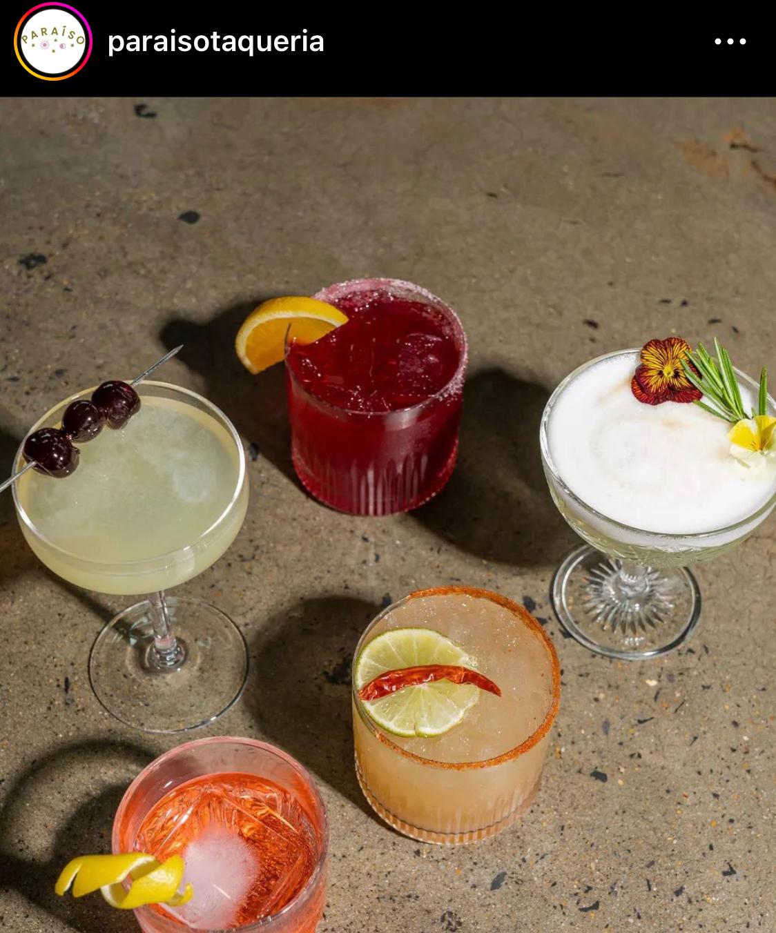 A selection of different margaritas from Paradiso.