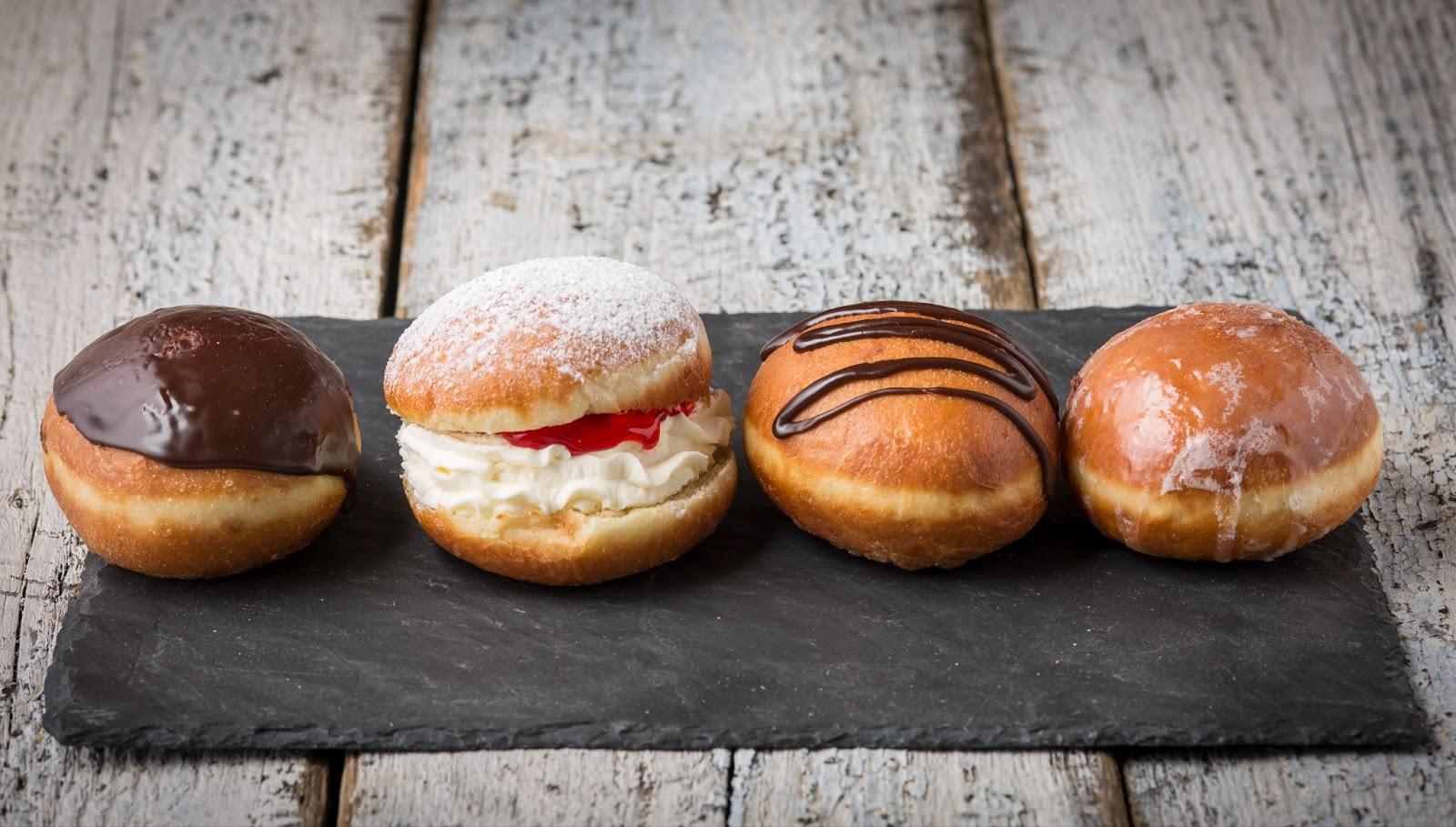 An assortment of paczki flavors