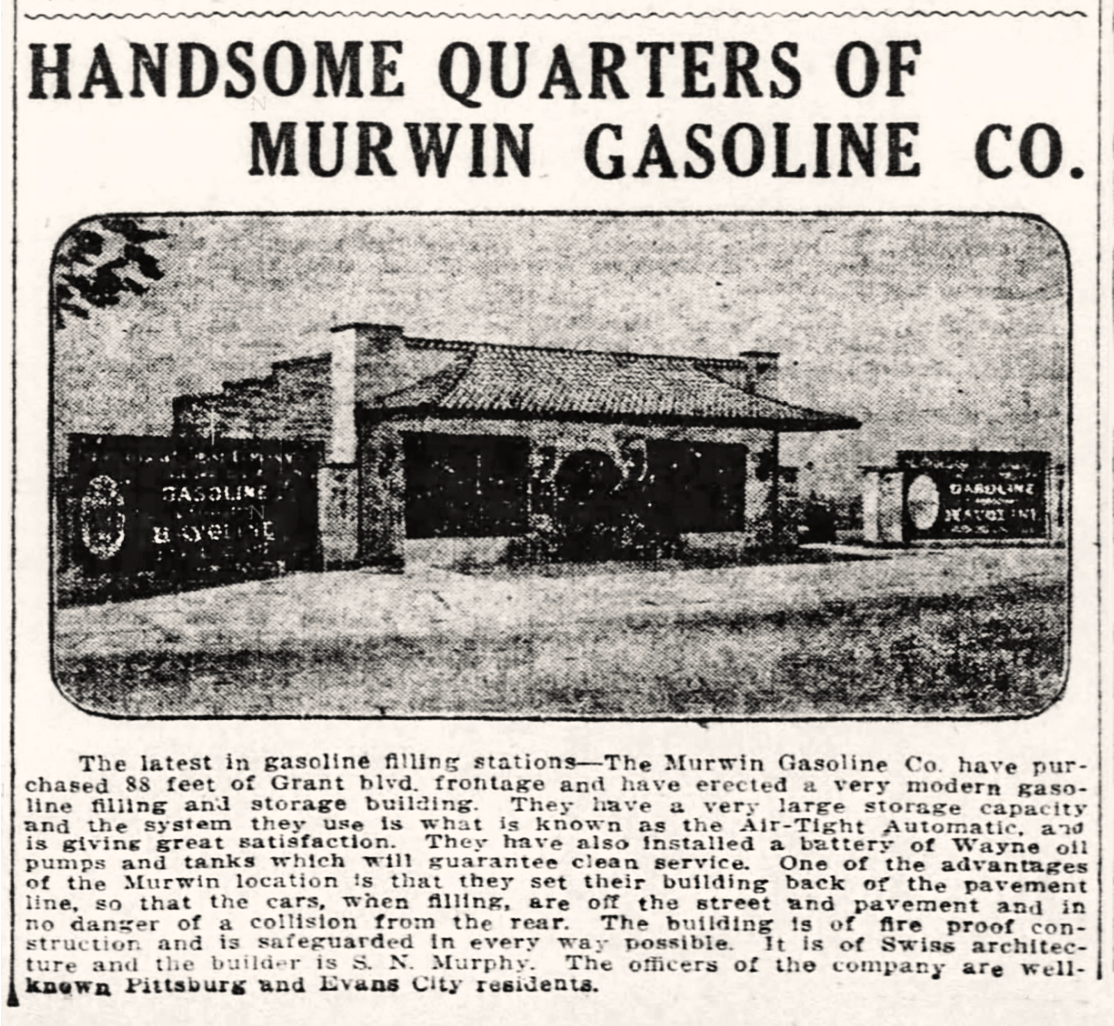 A June 1913 newspaper story about a drive-in gas station in Pittsburgh that pre-dates the Gulf station we celebrate as the first. (Courtesy of Brian Butko)