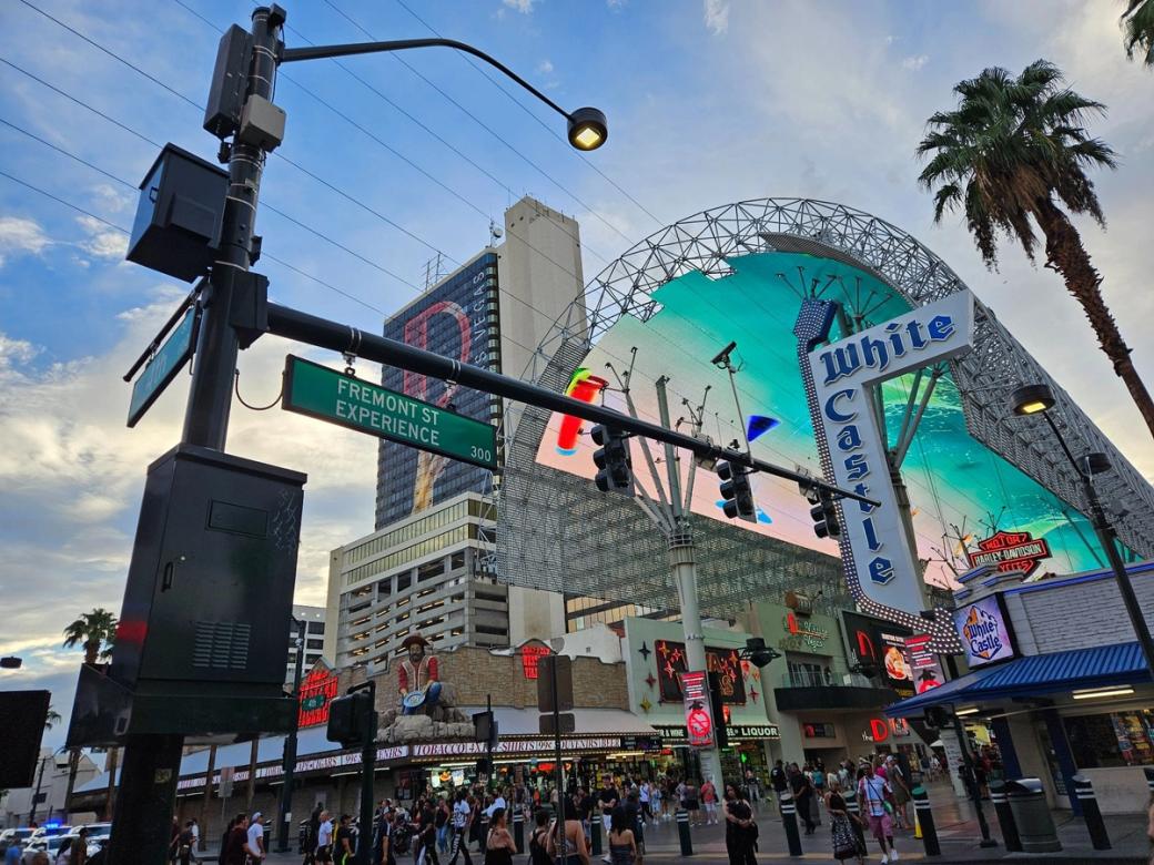A view of Fremont Street in the evening.
