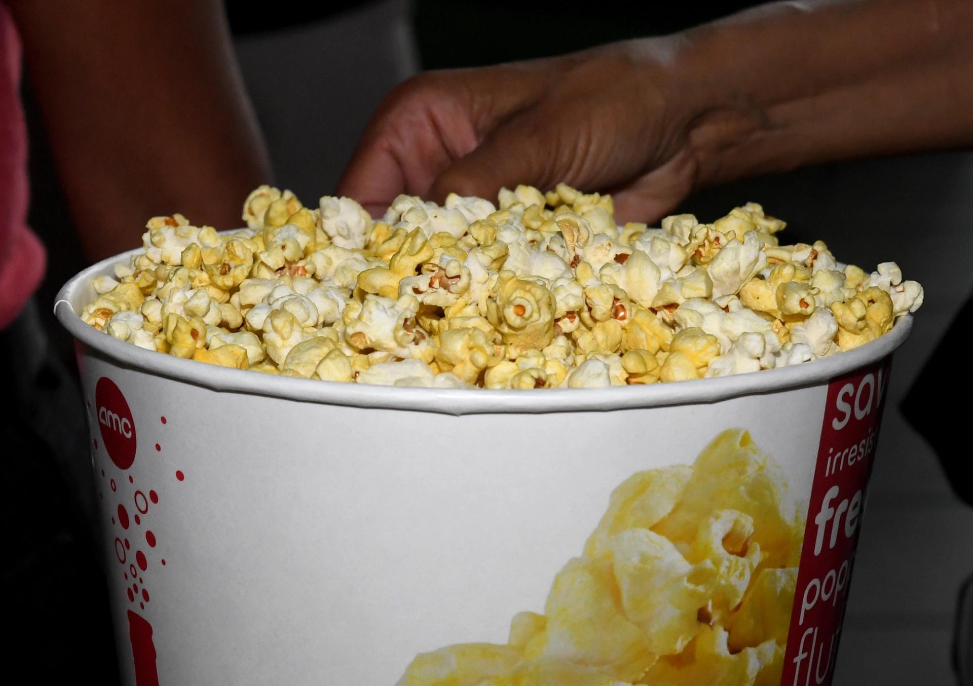 A bucket of popcorn at AMC theaters.