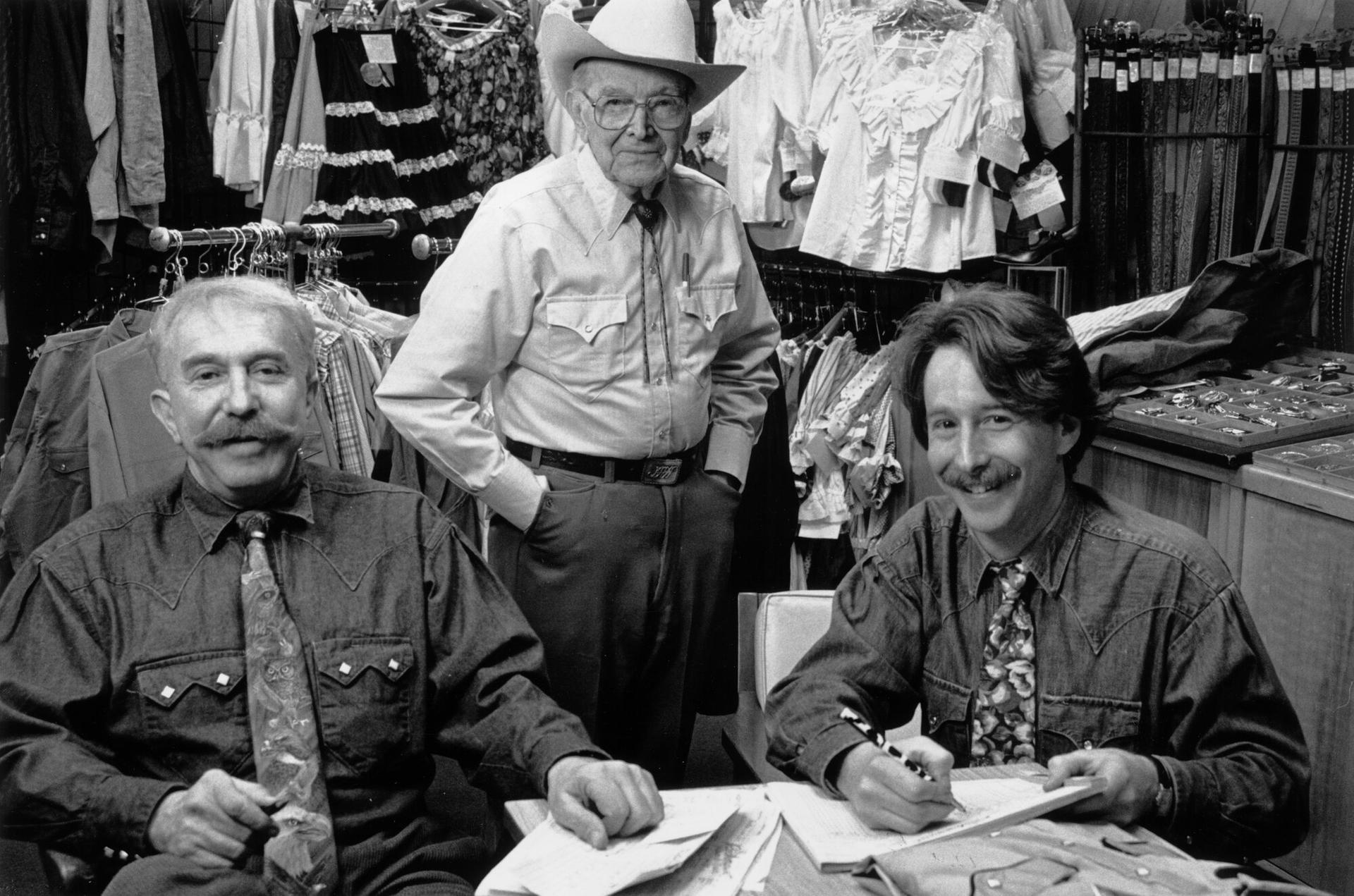 Jack A., Jack B., and Steve Weil — founding family members of Rockmount Ranch Wear — pose for a portrait in 1992.