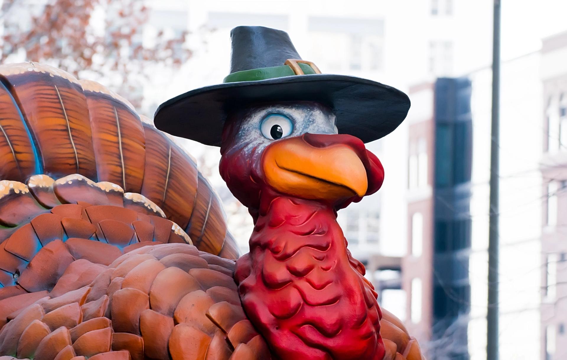 A turkey float in the Thanksgiving Day Parade in Philly.