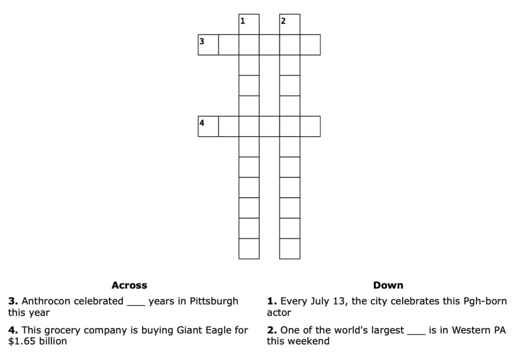 Custom Pittsburgh crossword puzzle.
