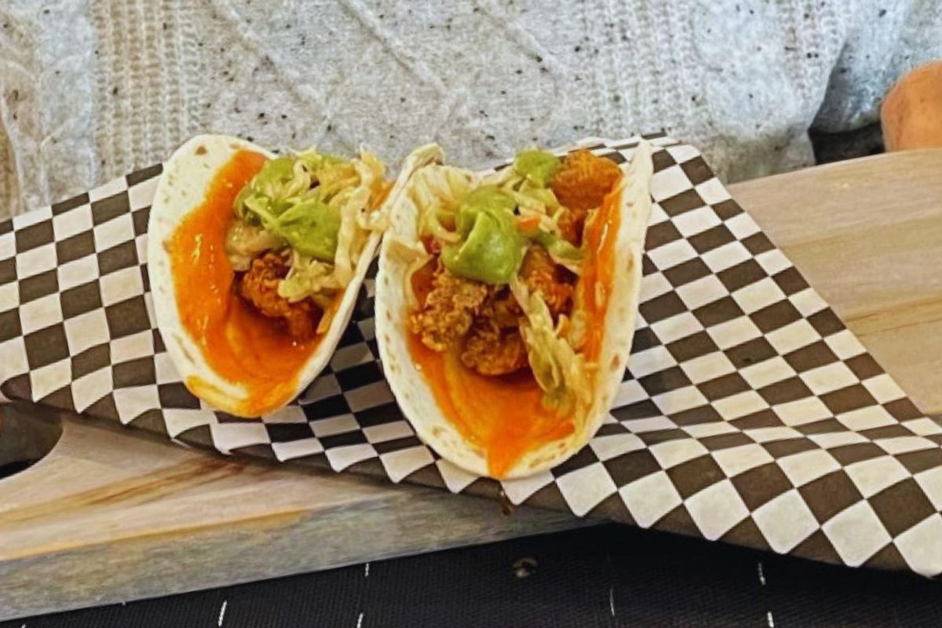 Hot chicken tacos with house made chili crips and drizzled honey at Harth in Green Hills. (Linda Anderson / Marie’s Mom)