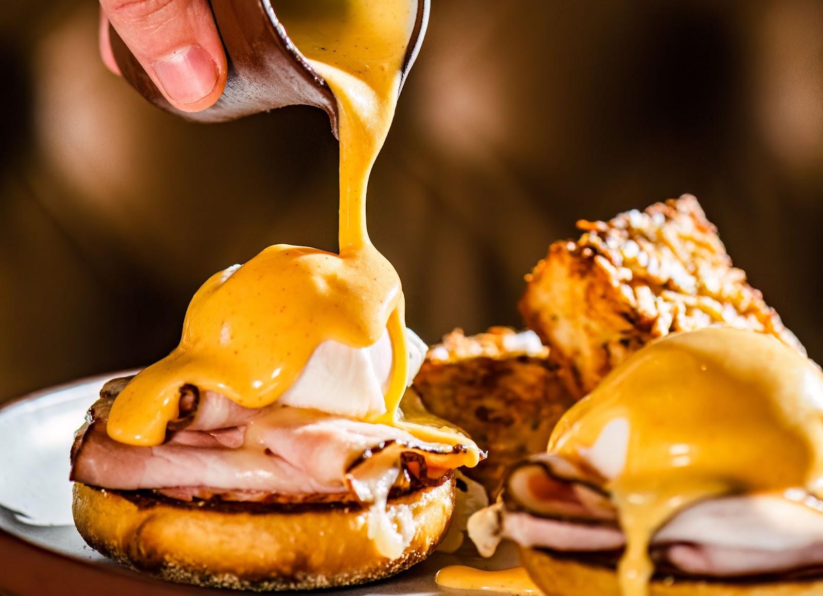 a close-up of a delicious looking eggs benedict from Yardbird