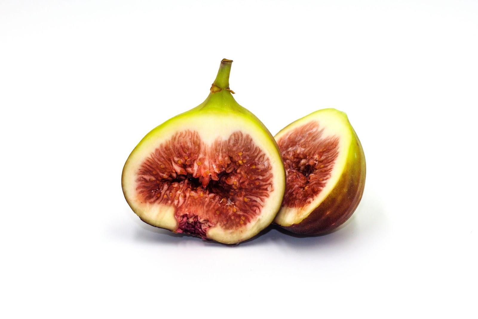 A delicious fig cut in half.
