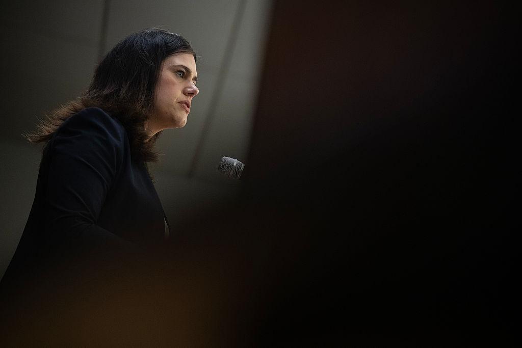 Colorado Secretary of State Jena Griswold speaks during a unity rally in Denver, Colo.
