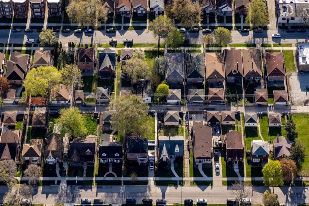 An aerial view of a neighborhood