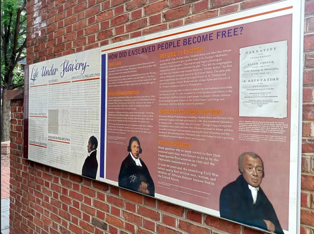 Panels that used to be on display at the President's House on Independence Mall detailing life under slavery in the U.S.