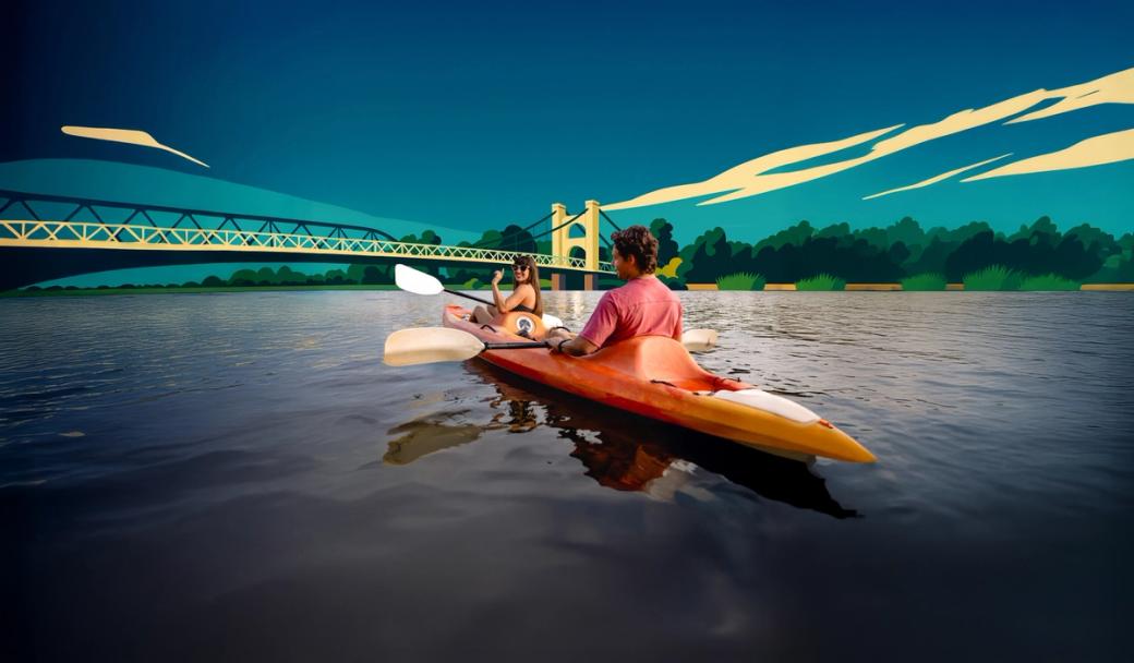 Display ad for Waco Texas, two people kayaking
