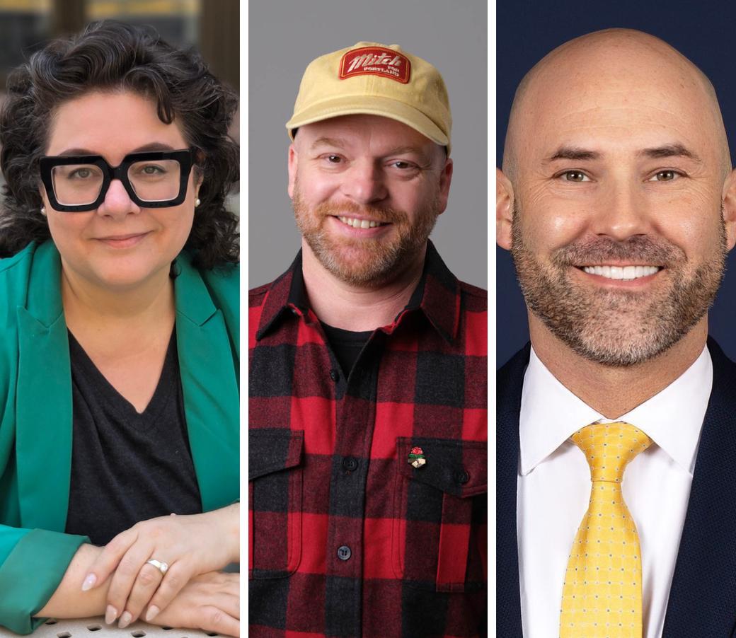 Headshots of three City Council candidates.