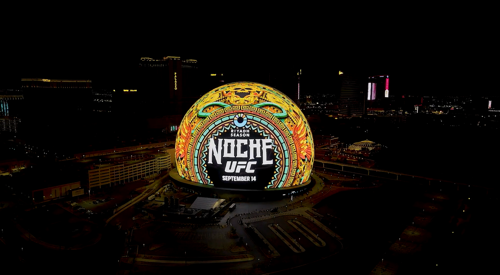 The Sphere and the Las Vegas skyline.