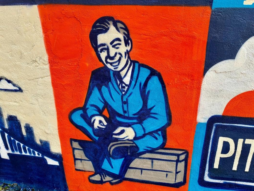 A mural painting of Mister Rogers.