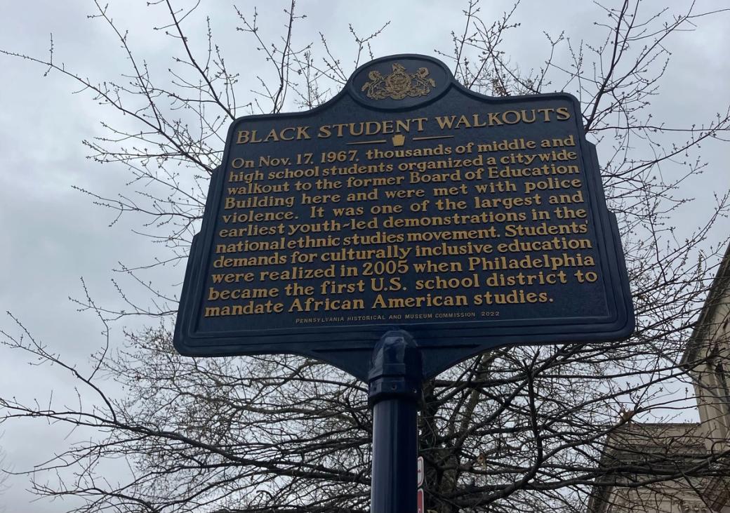 Philadelphia plaque commemorating a Black student walkout on Nov. 17, 1967.