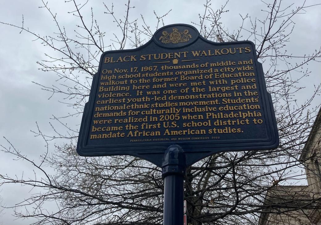 Philadelphia plaque commemorating a Black student walkout on Nov. 17, 1967.