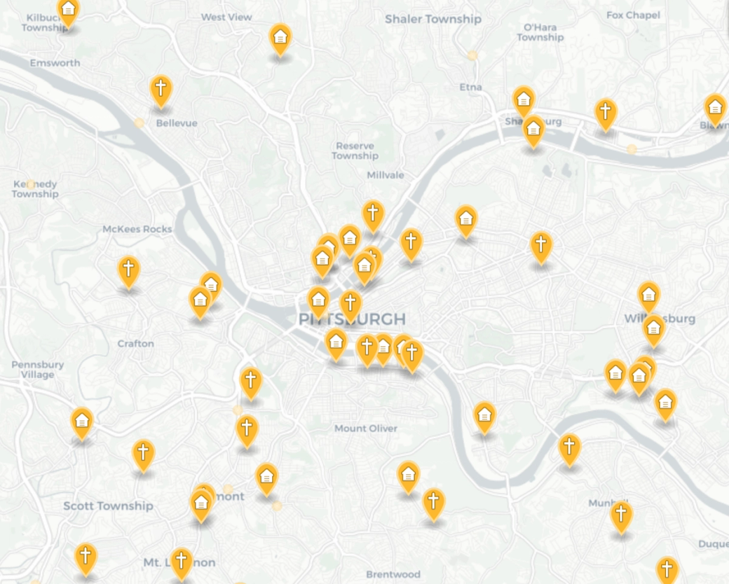 A screenshot of the 2024 Pittsburgh Lenten Fish Fry Map. (Code for Pittsburgh)