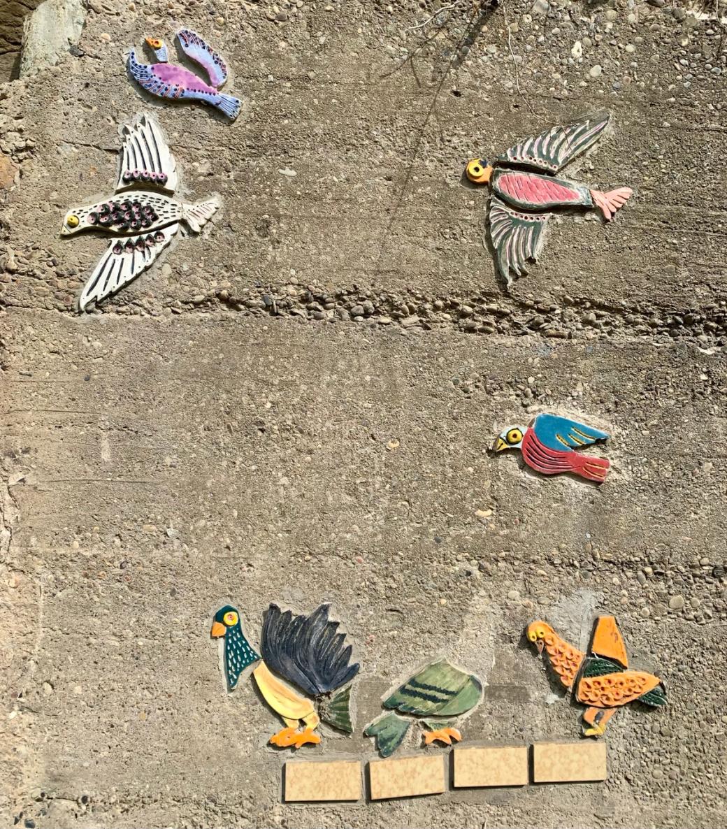 These beautifully detailed homing pigeons live on a retaining wall in Spring Hill-City View. (Megan Harris / City Cast Pittsburgh)