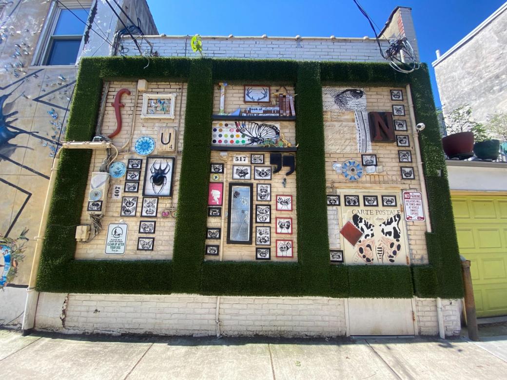 Wall of butterfly art