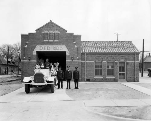Firefighters pose in front of Firestation 3 in Five Points in 1931