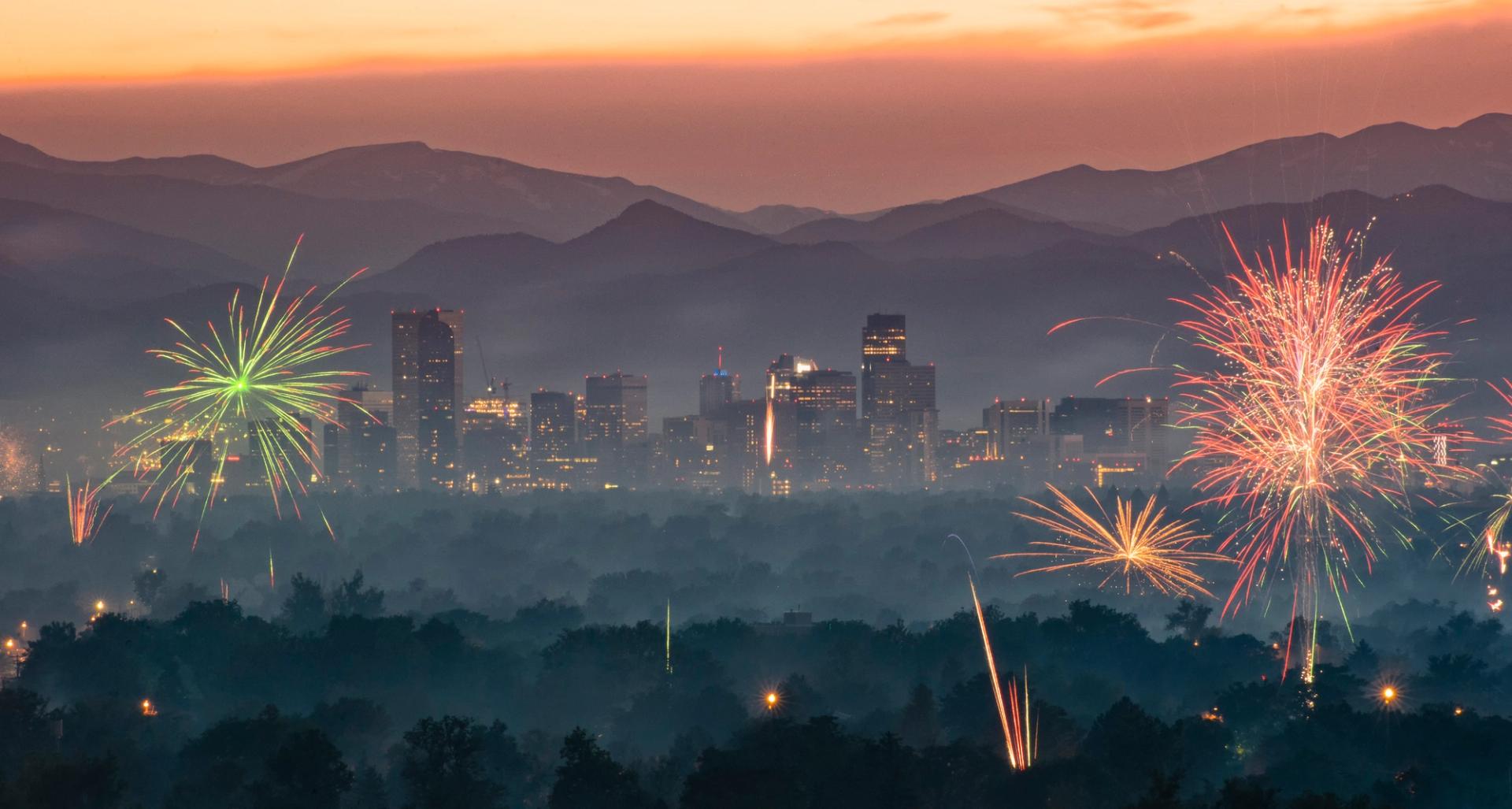 fireworks over the city of Denver