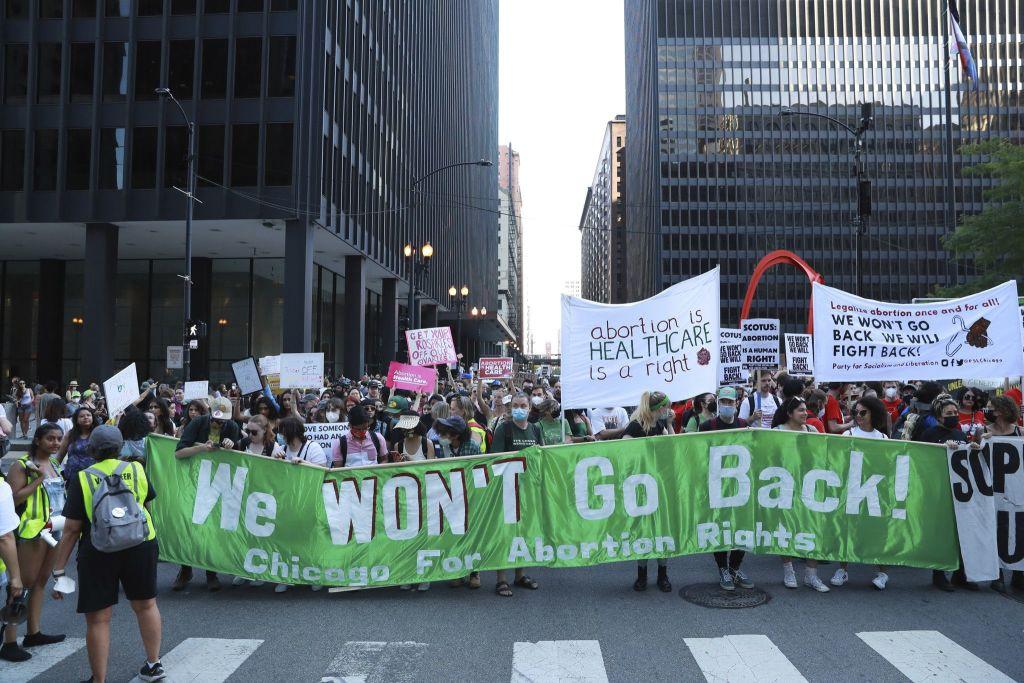Abortion rights protest at Chicago's Federal Plaza in 2022.