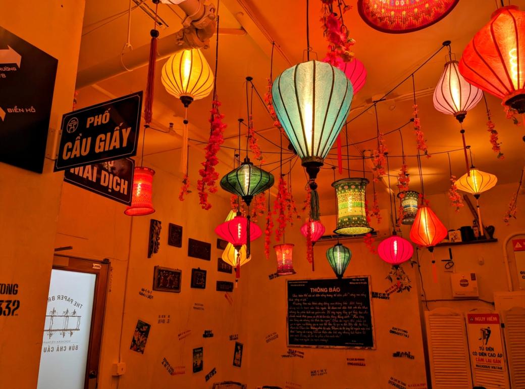 Paper lanterns in a restaurant
