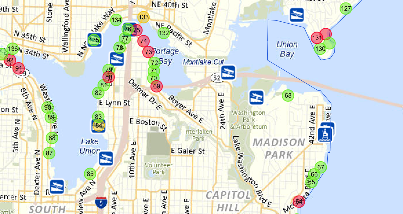 An example of what the maps look like. The green spots are open! (Seattle.gov)
