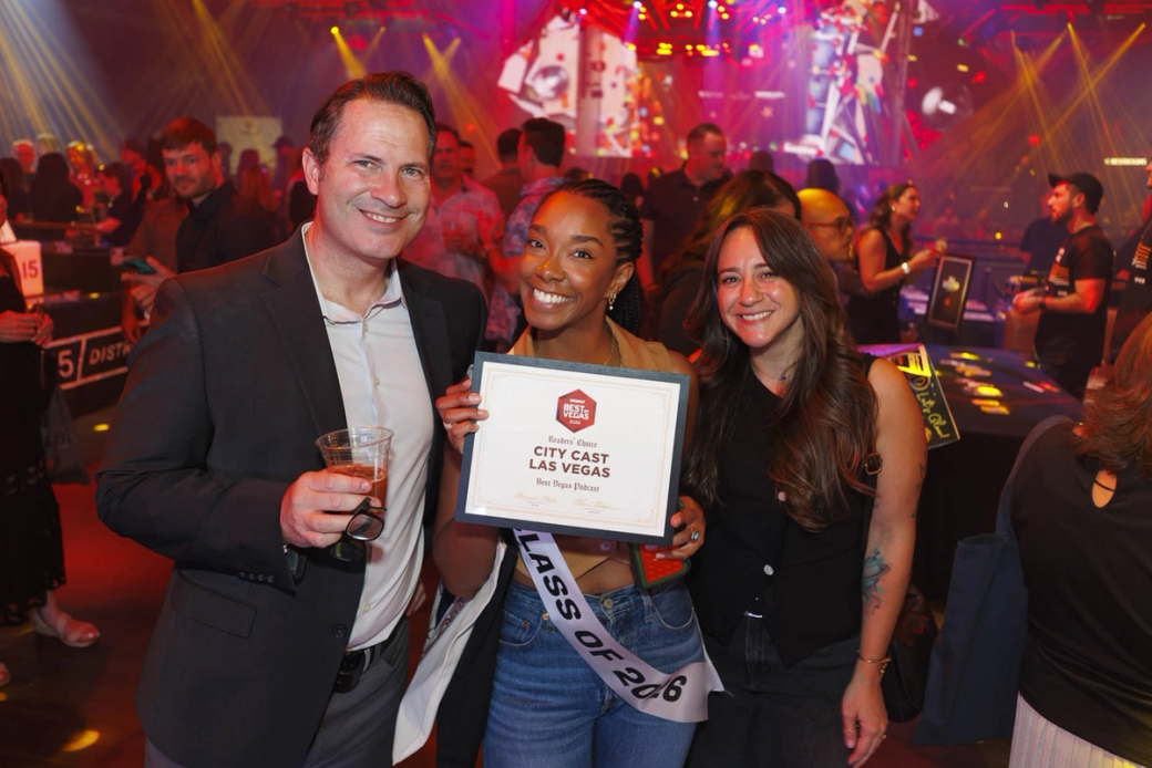 Staff from City Cast pose with an award.