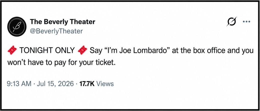 A post on X from The Beverly Theater