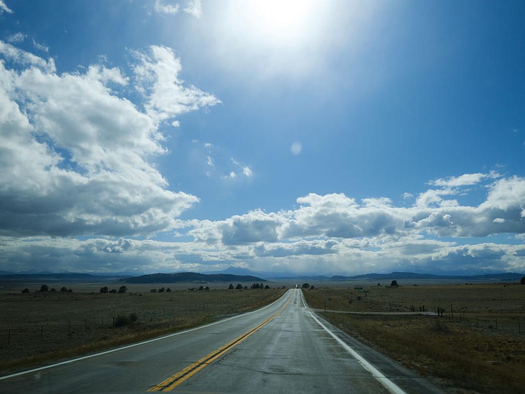 Sunny road driving in Colorado