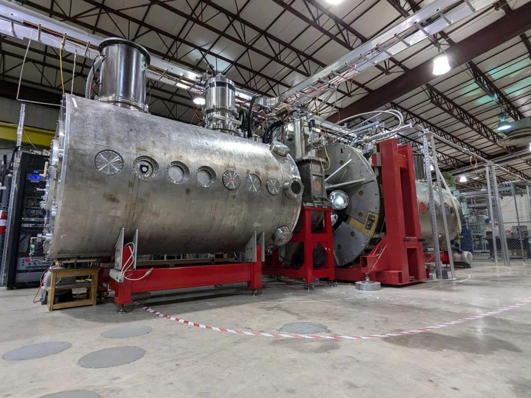 A large metal fusion device on a tile floor.