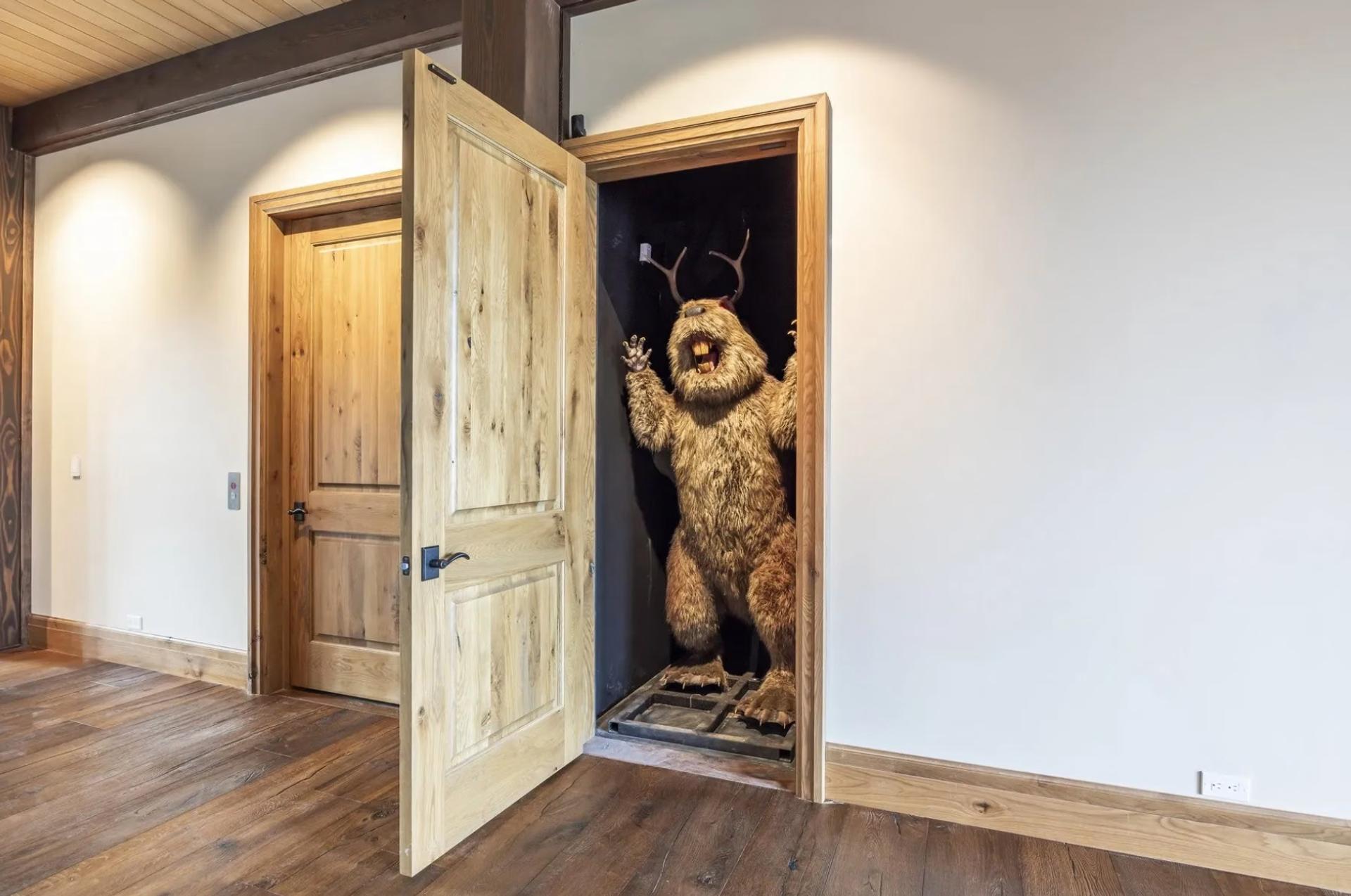 Jackalope animatronic in a closet.