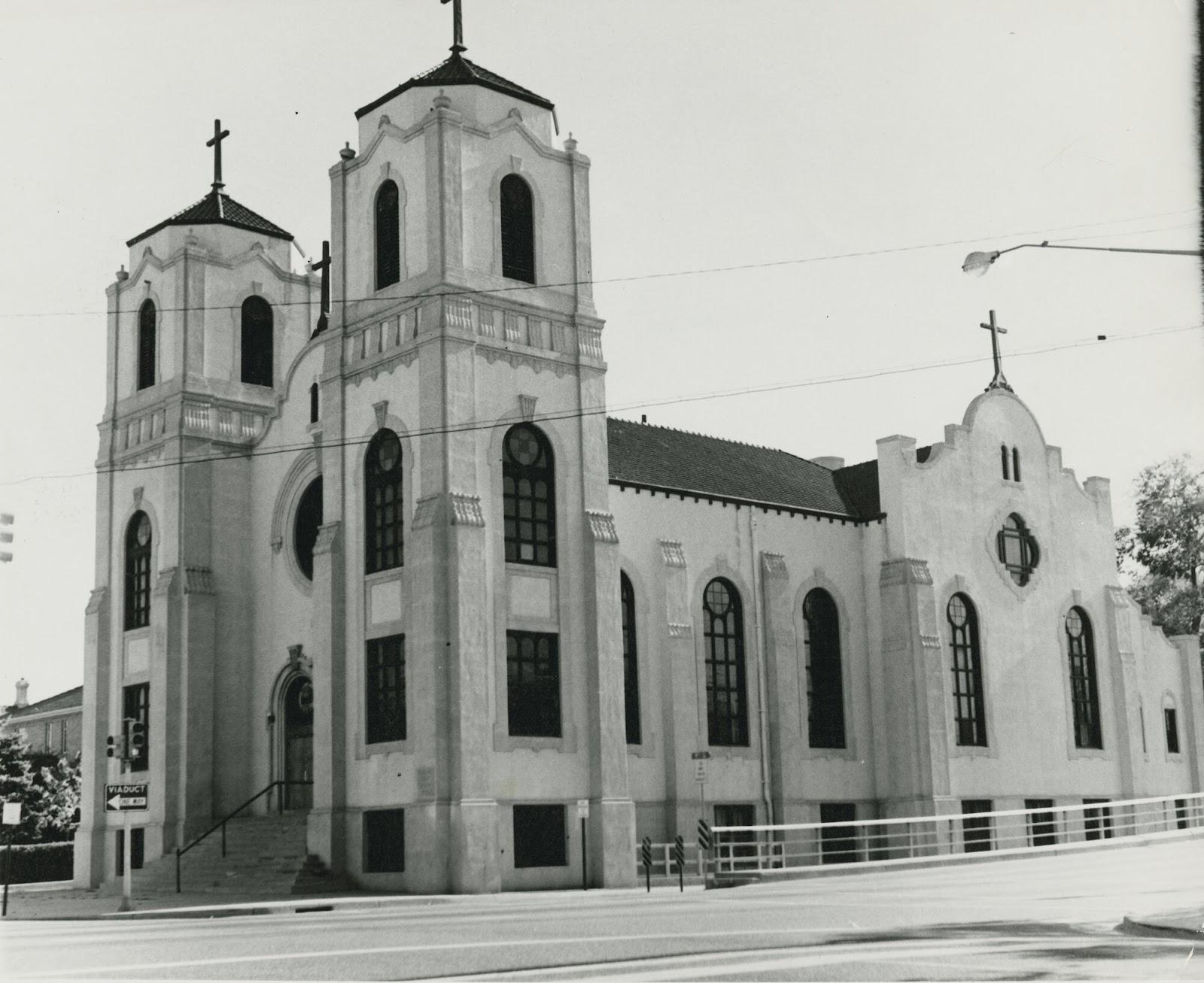 St. Cajetan’s Church pictured in 1926 when it still resided on a block in the Auraria neighborhood.
