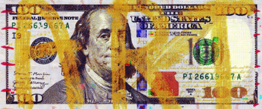 Photo of artwork featuring $100 bill