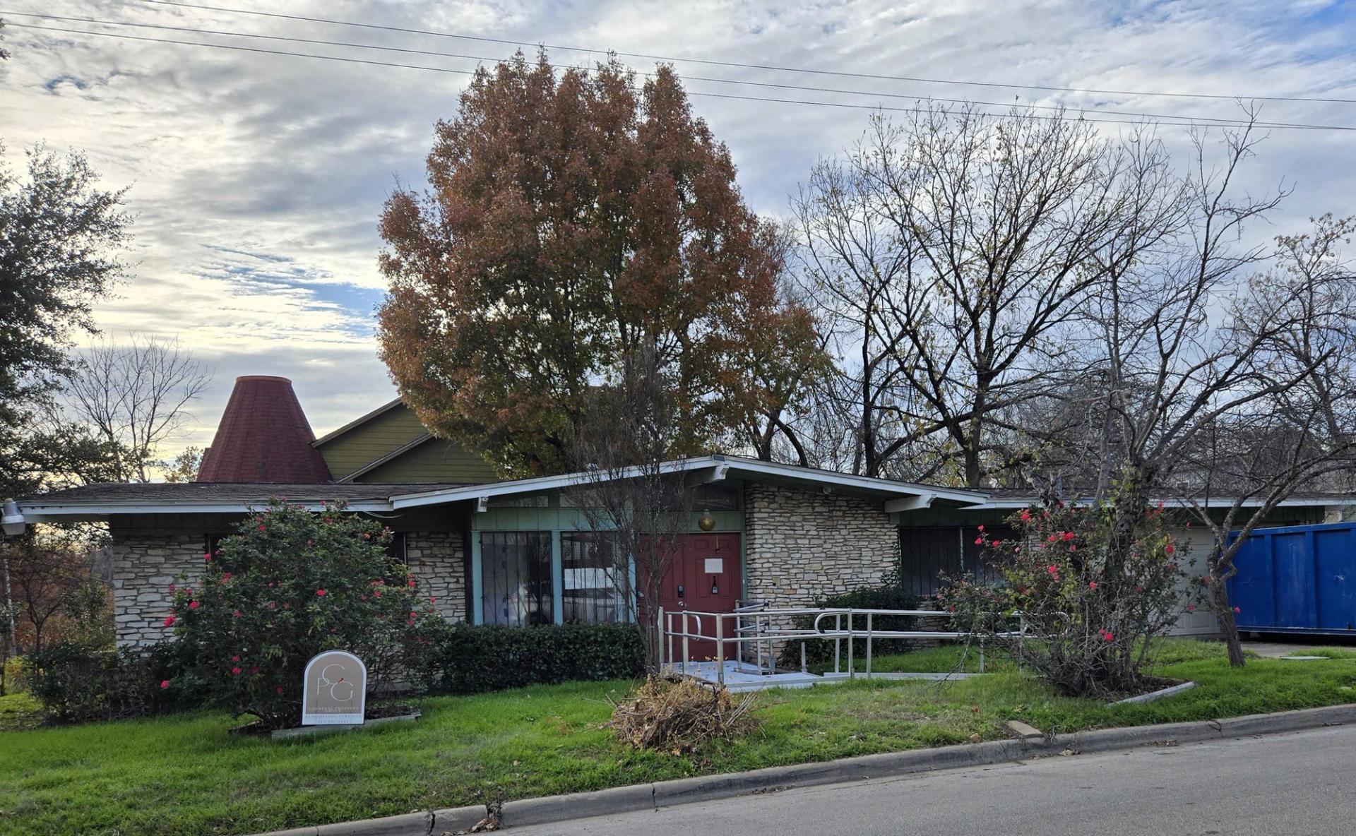 The front of a house.