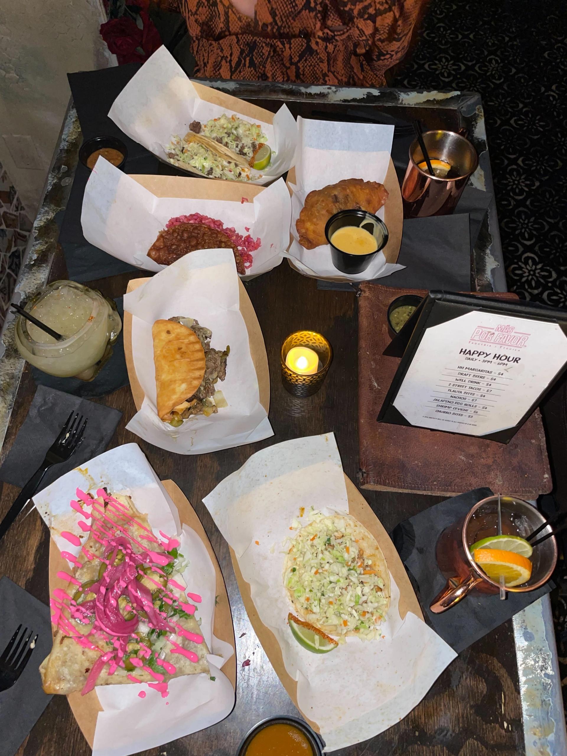 Photo of Mexican food on a table.