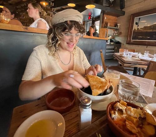 City Cast Philly producer Abby Fritz enjoys mussels from Barcelona Wine Bar. (Photo courtesy of Abby Fritz)