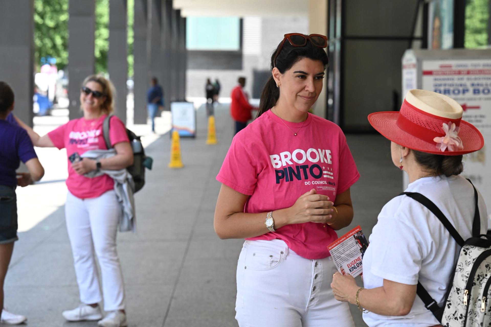 Councilmember Brooke Pinto meeting with constituents.