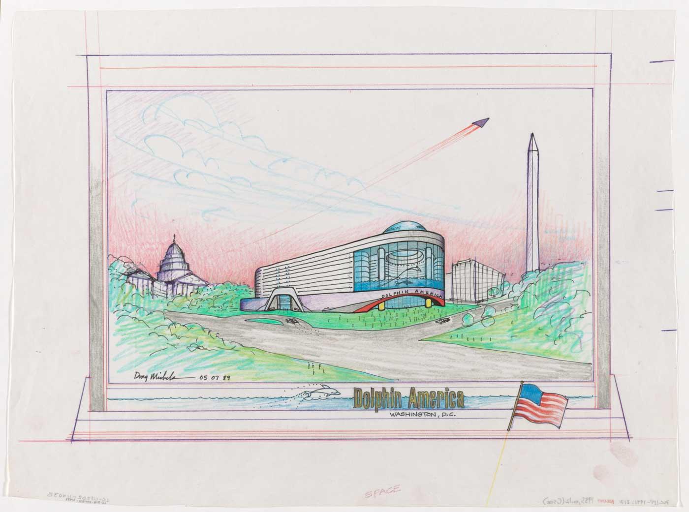 Proposed Dolphin America Hotel, designed by Doug Michels Architecture, 1989.