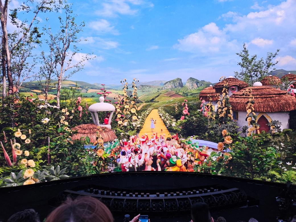 The Wizard of Oz plays on a screen at The Sphere.